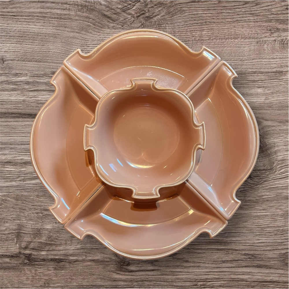 Vintage Mid Century Modern Miramar Of California Lazy Susan Pink Snack Set